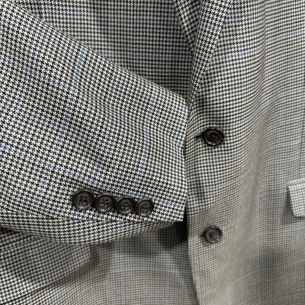 Lauren Ralph Lauren Silk Blazer Jacket Mens 44L Houndstooth Windowpane Gray - Picture 1 of 7